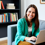 **

"A cheerful woman in her 30s, fully clothed in a modest, comfortable outfit, is sitting on her sofa with a laptop, smiling. She is taking a MOOC course online. The background shows a cozy living room with bookshelves and potted plants. The scene is safe for work, appropriate content, and family-friendly. Perfect anatomy, natural pose, high resolution, professional quality. The image conveys the accessibility and flexibility of MOOCs for self-improvement. Professional, fully clothed."

**